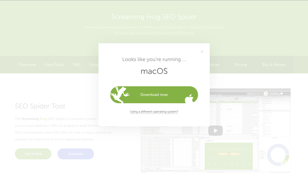 Nhấp vào tải về để khởi đầu việc tải ScreamingFrog vào thiết bị