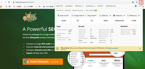 03-b4-cai-dat-hoan-tat-va-giao-dien-seoquake Step 4: installation completed and SEOquake interface