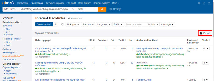 Xuất sang tệp excel để xem các liên kết nội bộ và văn bản neo