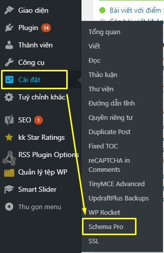 Schema Pro trong phần cài đặt