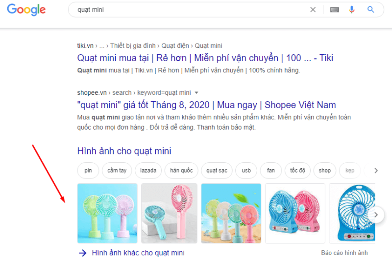 SEO bán lẻ - hình ảnh xuất hiện trên SERP