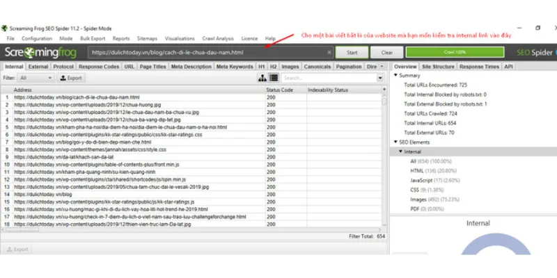 Kiểm tra link liên kết nội bộ bằng ScreamingFrog