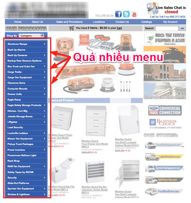 Quá nhiều menu trên site - seo bán lẻ